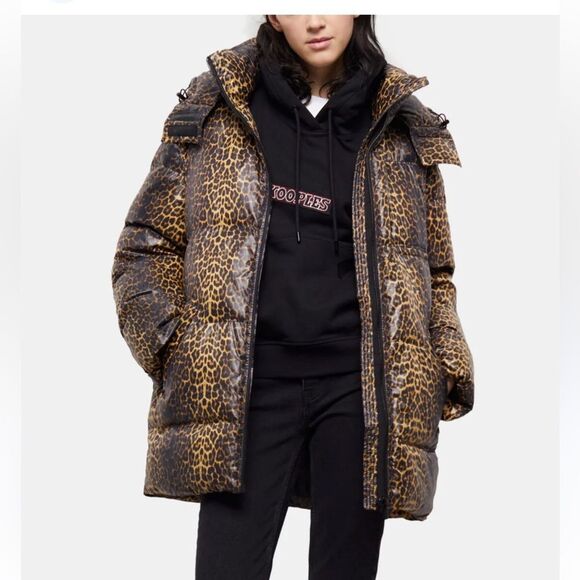 $725 The Kooples Leopard Print Puffer Jacket Coat NWT LARGE - Picture 5 of 11